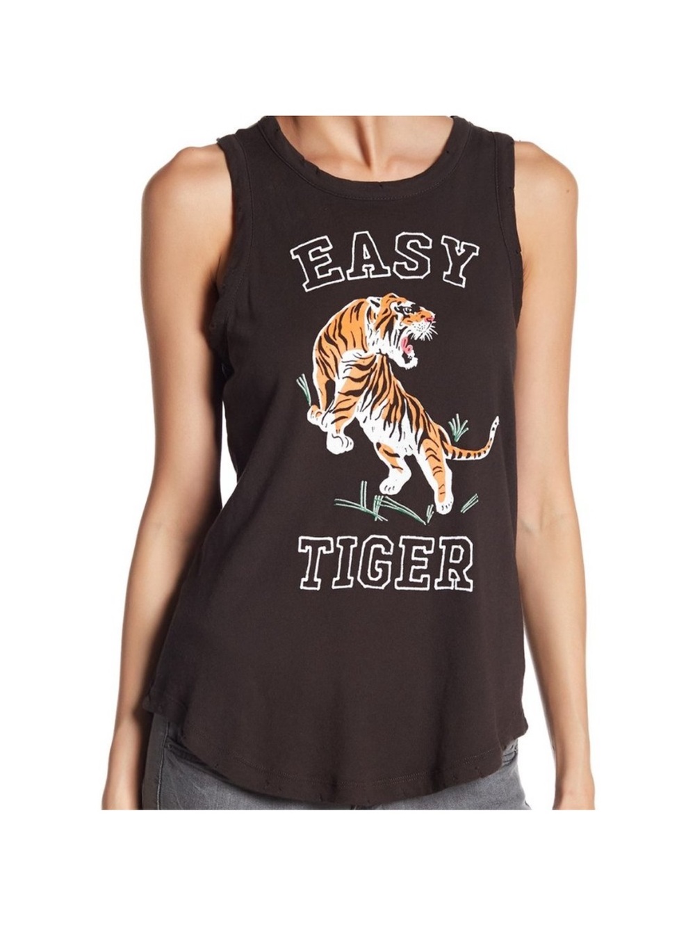 Chaser Easy Tiger Distressed Muscle Tank Top small